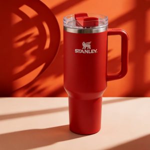 stanley large 40oz tumbler, secured lid & comfortable handle for daily use (bright red)