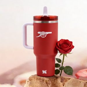 stanley 40oz tumbler with comfort grip handle travel mug, spill proof, fits most car holders, bright red