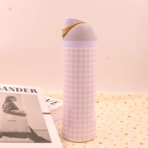 owala 24oz insulated vacuum water bottle leak proof portable cup with reusable straw, lightweight tumbler，checkered pattern