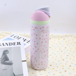 owala stainless steel water bottle 24oz double wall vacuum insulation (hot & cold), leak proof straw lid, portable tumbler for gym, travel, school,cherry blossoms
