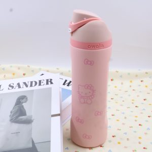 owala freesip 24oz water bottle with straw & lid, vacuum insulated stainless steel tumbler, pink bow design, leakproof for women，girls，gym and school