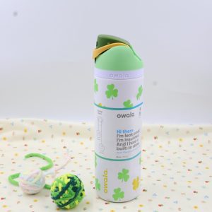 owala insulated water bottle (clover pattern) 24oz leakproof free stainless steel travel flask with straw, lightweight vacuum cup