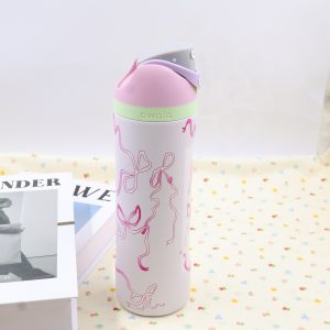 owala 24oz insulated water bottle with straw, leakproof stainless steel tumbler for gym sports travel, double wall vacuum flask，red ribbon