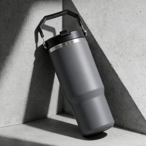 30oz insulated tumbler for on the go carry handle design, keeps drinks hot & cold long time, durable gray (copy)