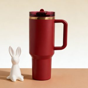 one hand handle tumbler insulated travel cup, dishwasher safe, perfect car cup holder fit, durable & leakproof, burgundy finish (copy)