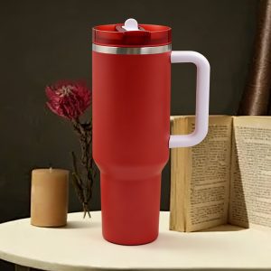 40oz tumbler with comfort grip handle travel mug, spill proof, fits most car holders, bright red